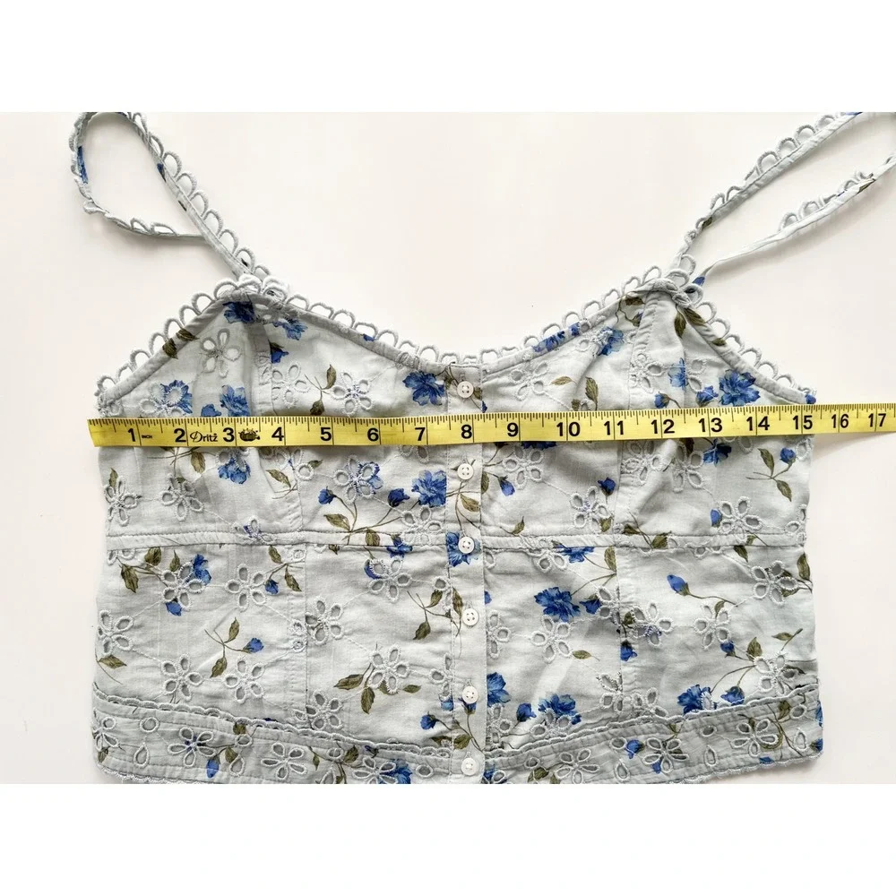 NEW American Eagle Floral Corset Top Tiered Mini Skirt Matching Set Small Blue
